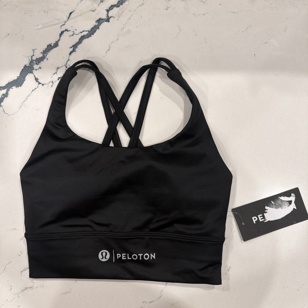 NWT‎ Lululemon X Peloton Energy Longline Womens Sports Bra Size 2 Black Shine